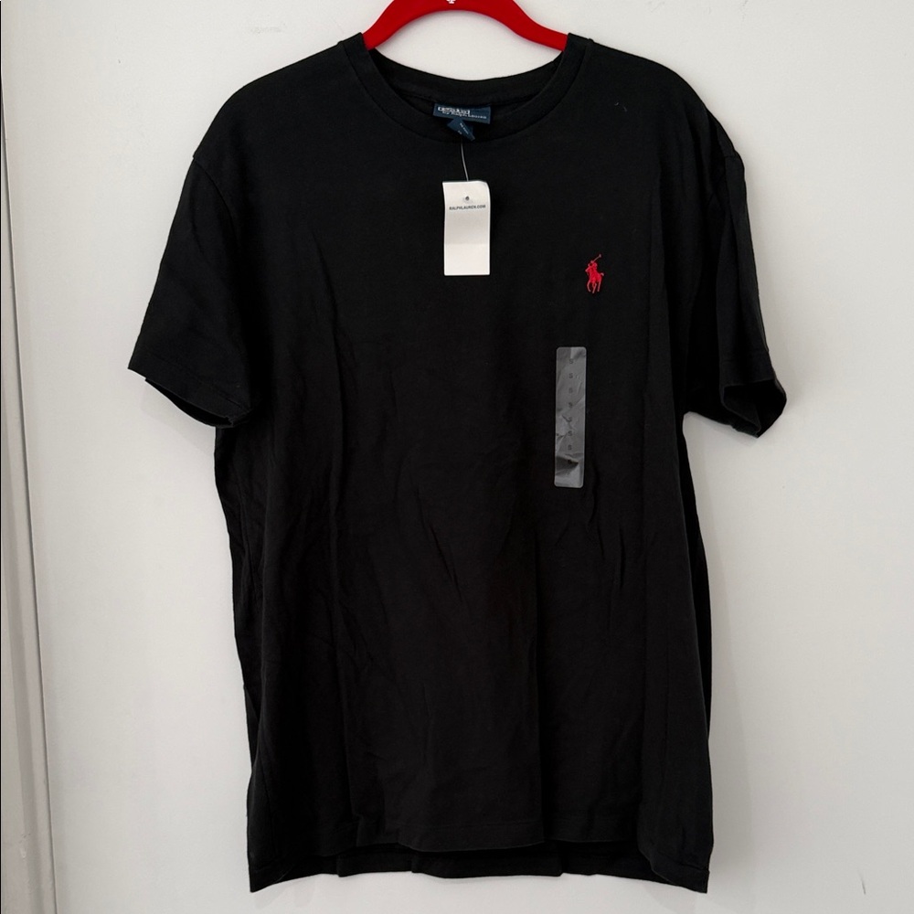 NWT Ralph Lauren Black Short Sleeve T-shirt with Red Polo Logo